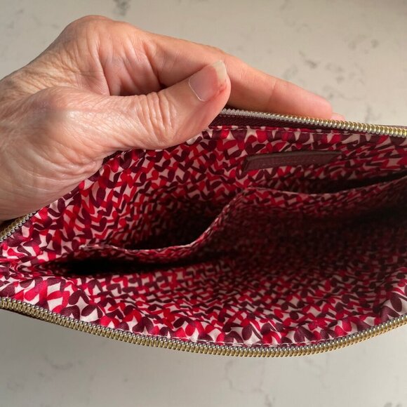 Stella & Dot 'LOVE' Retired Lined Zip Clutch w Tassel Burgundy + Pink OS NWOT - Picture 8 of 13